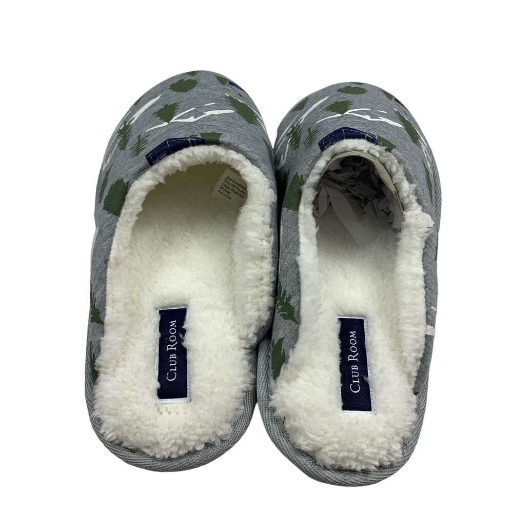 Club Room Mens Winter Forest Print Fleece Lined Slippers Gray 6-7 - Picture 4 of 5